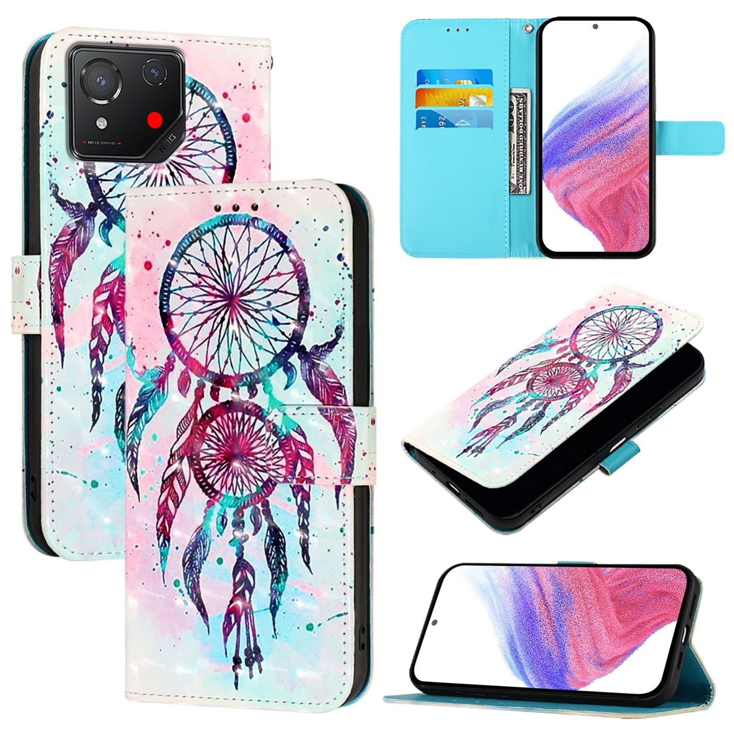 For Asus ROG Phone 8 Leather Flip Phone Case with 3D Painted Design, Card Holder, Wallet & Stand Function - Durable Protection & Easy Access