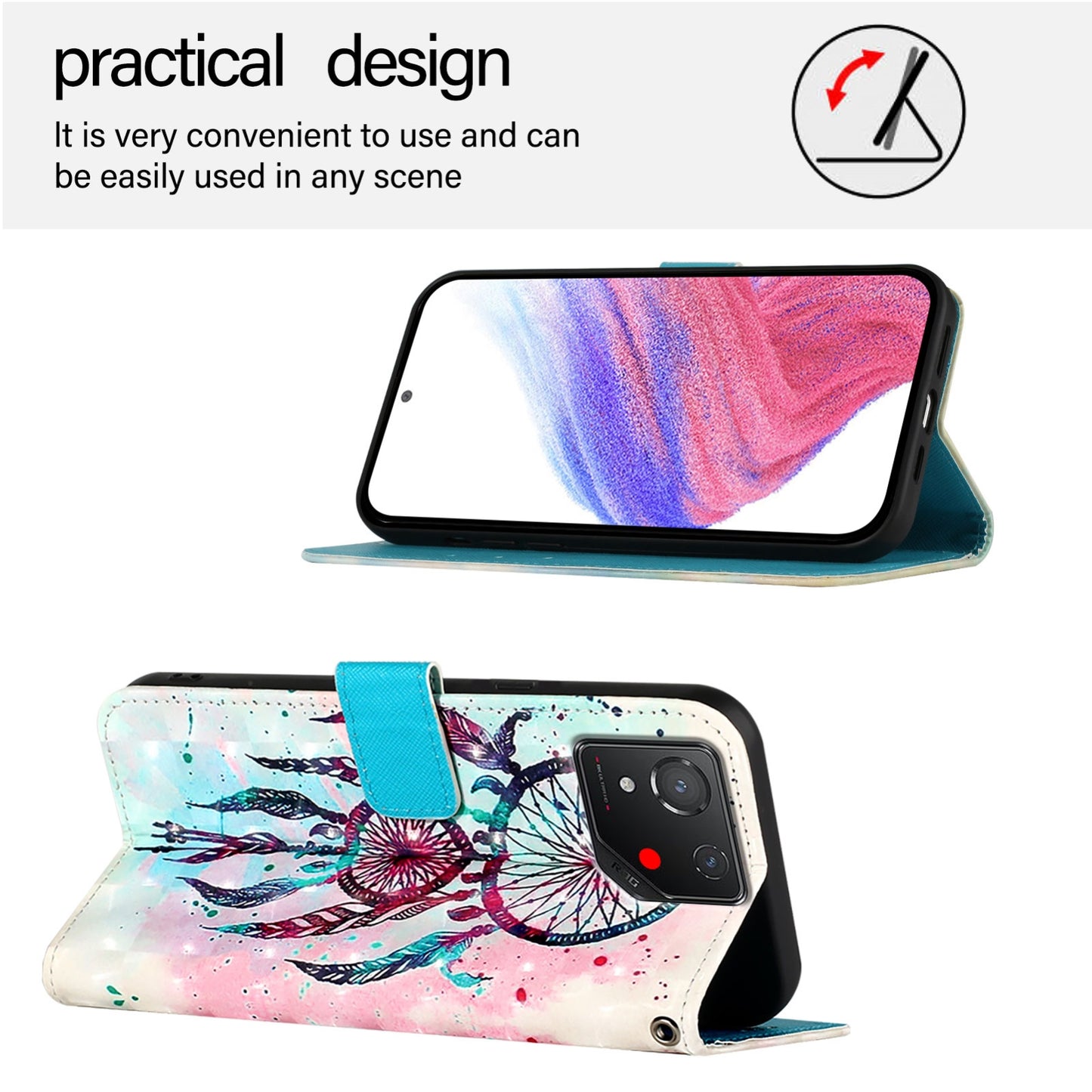 For Asus ROG Phone 8 Leather Flip Phone Case with 3D Painted Design, Card Holder, Wallet & Stand Function - Durable Protection & Easy Access