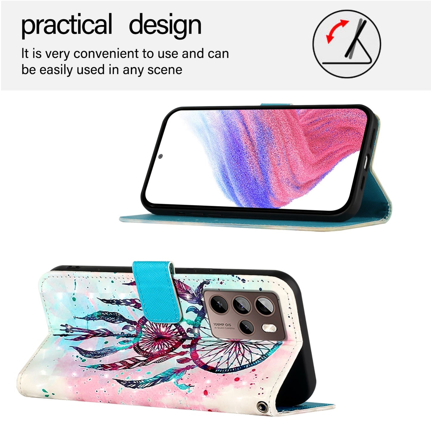 HTC U24 Pro Leather Flip Phone Case with 3D Painted Design, Card Holder, Wallet & Stand Function - Durable Protection & Easy Access