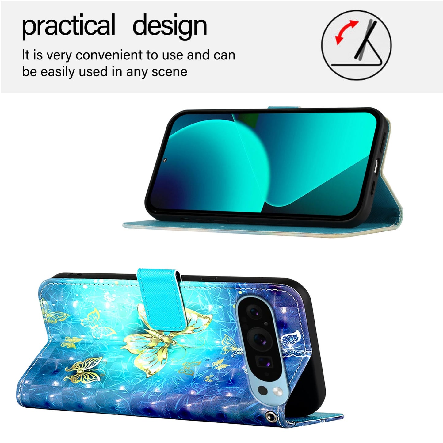 Google Pixel 9 Leather Flip Phone Case with 3D Painted Design, Card Holder, Wallet & Stand Function - Durable Protection & Easy Access