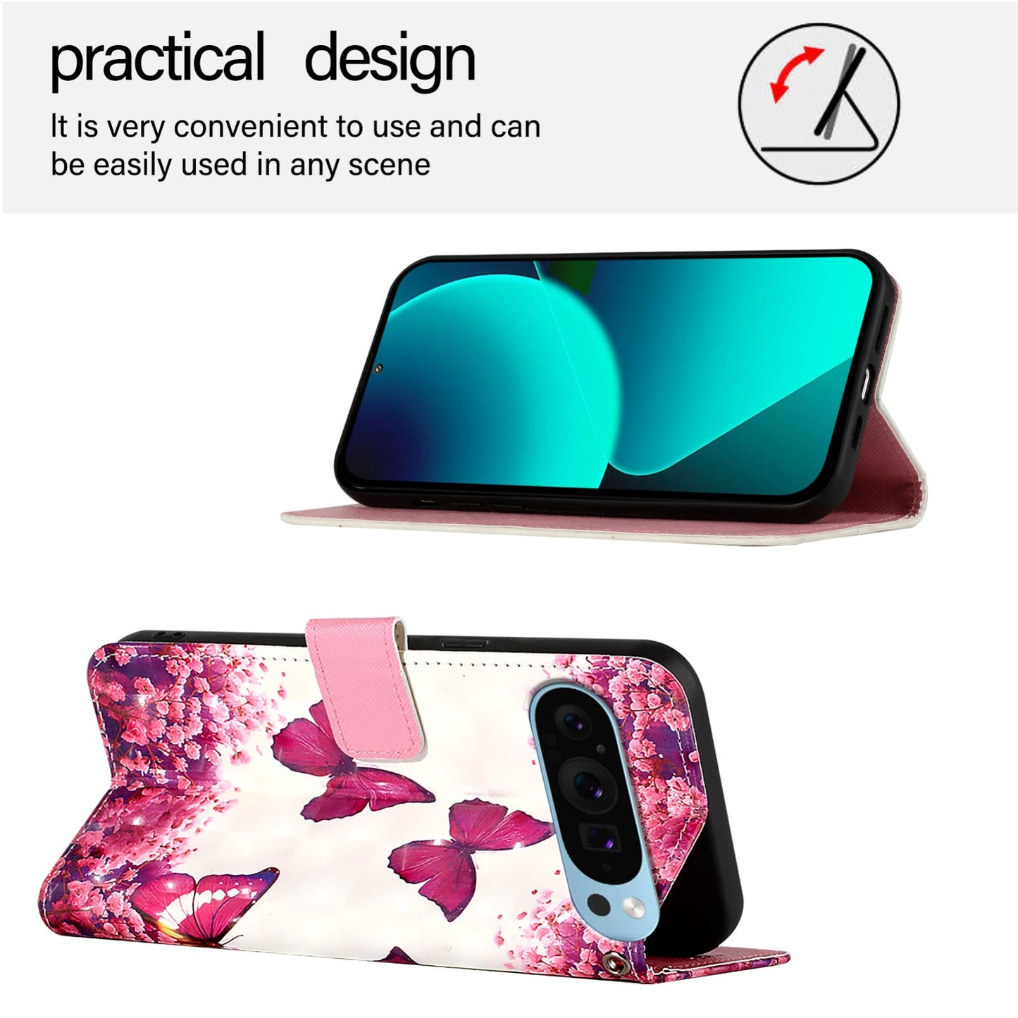 Google Pixel 9 Leather Flip Phone Case with 3D Painted Design, Card Holder, Wallet & Stand Function - Durable Protection & Easy Access