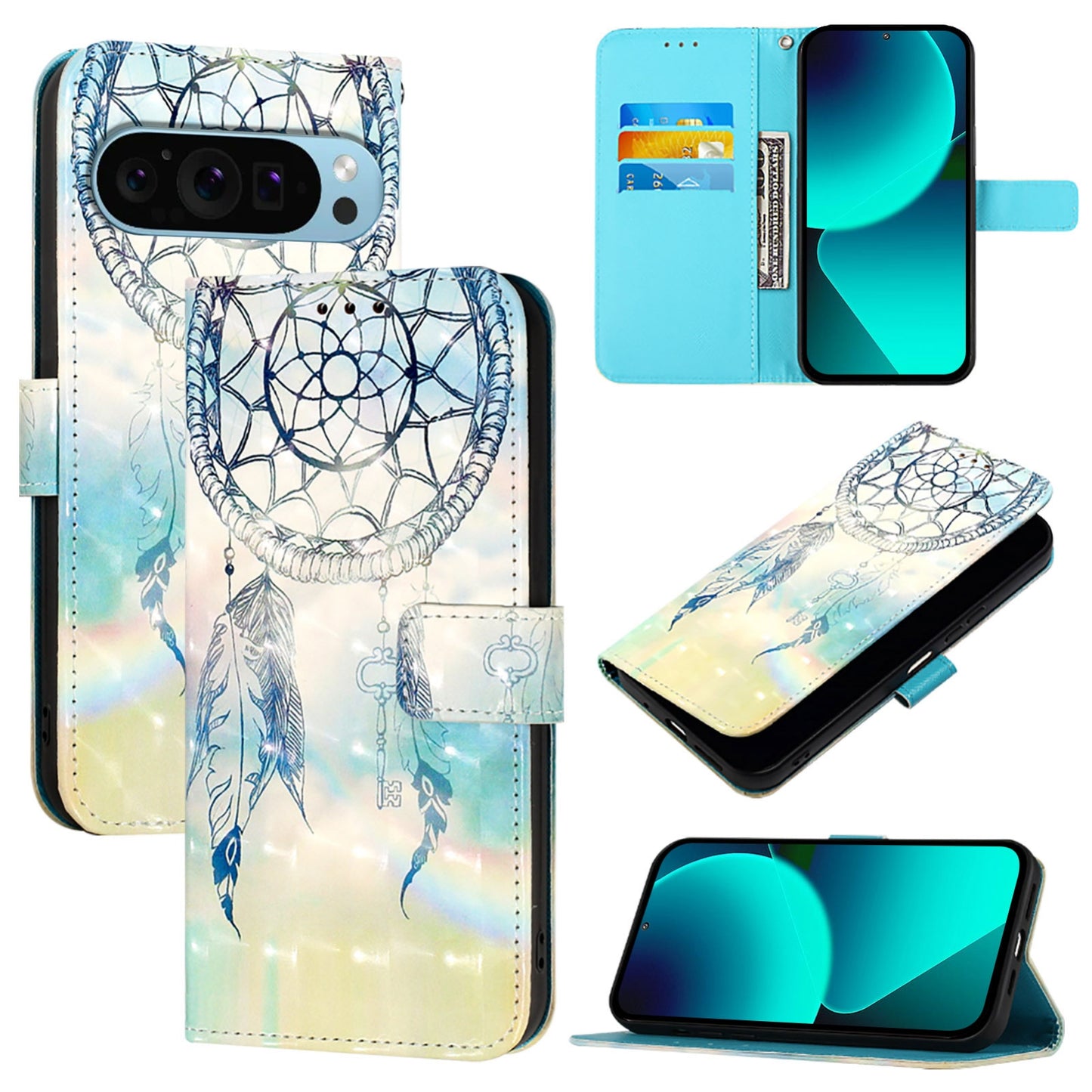 Google Pixel 9 Leather Flip Phone Case with 3D Painted Design, Card Holder, Wallet & Stand Function - Durable Protection & Easy Access