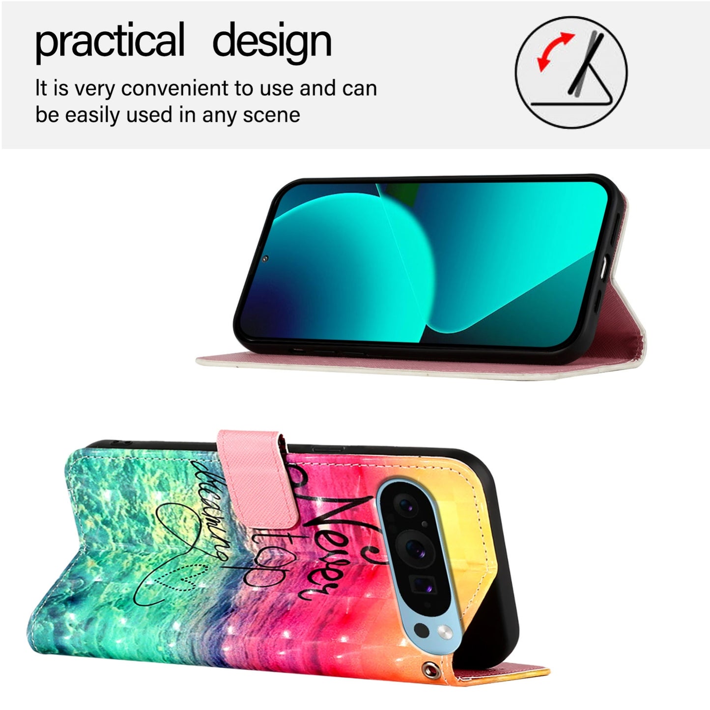 Google Pixel 9 Leather Flip Phone Case with 3D Painted Design, Card Holder, Wallet & Stand Function - Durable Protection & Easy Access