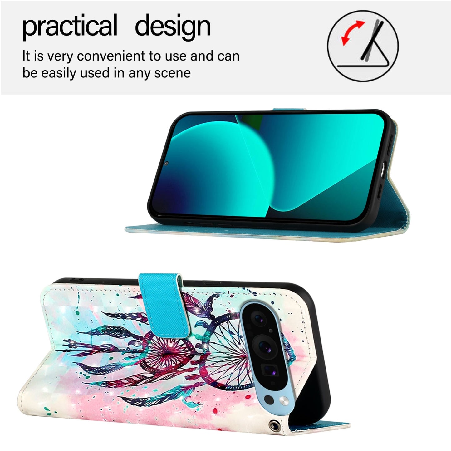 Google Pixel 9 Leather Flip Phone Case with 3D Painted Design, Card Holder, Wallet & Stand Function - Durable Protection & Easy Access