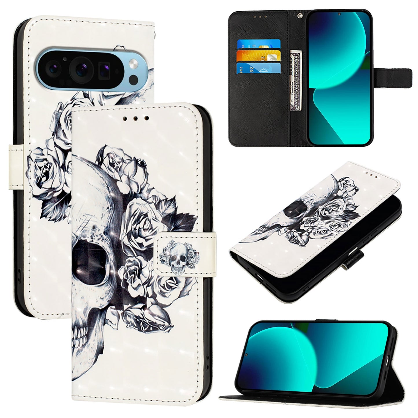 Google Pixel 9 Leather Flip Phone Case with 3D Painted Design, Card Holder, Wallet & Stand Function - Durable Protection & Easy Access