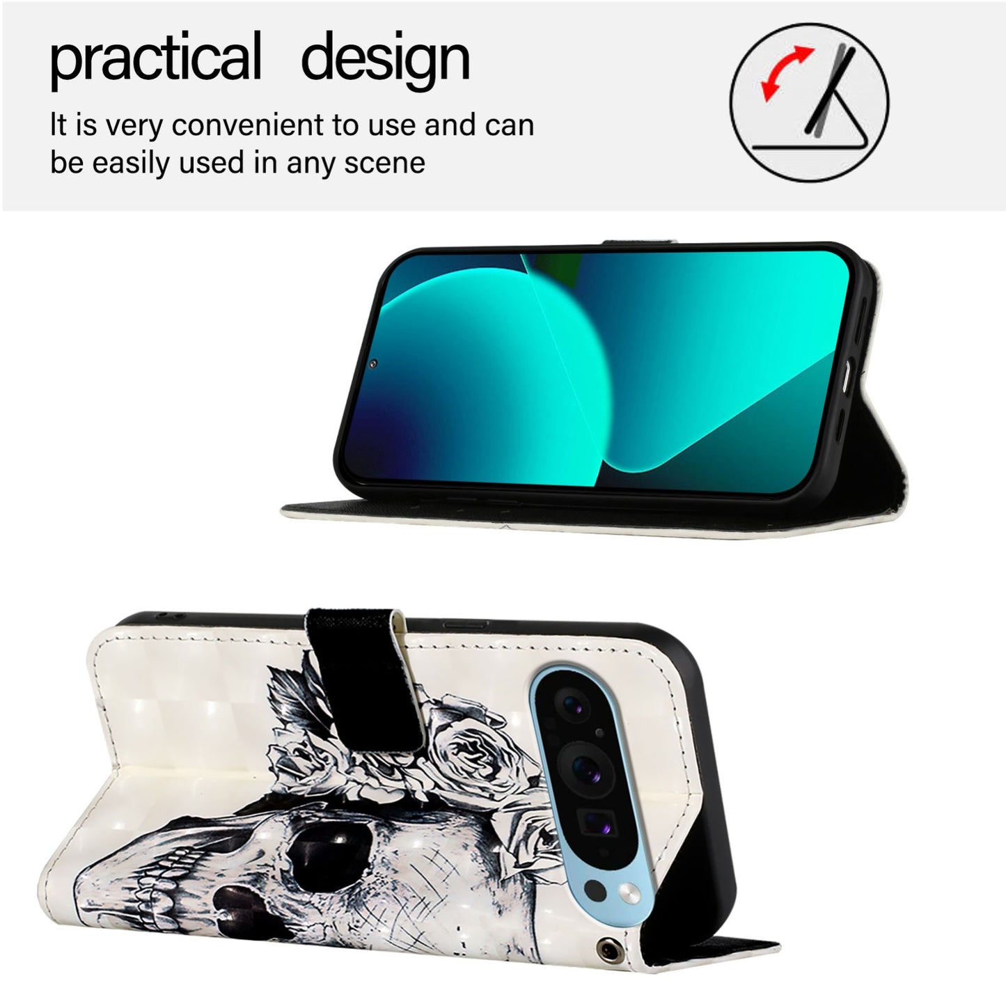 Google Pixel 9 Leather Flip Phone Case with 3D Painted Design, Card Holder, Wallet & Stand Function - Durable Protection & Easy Access