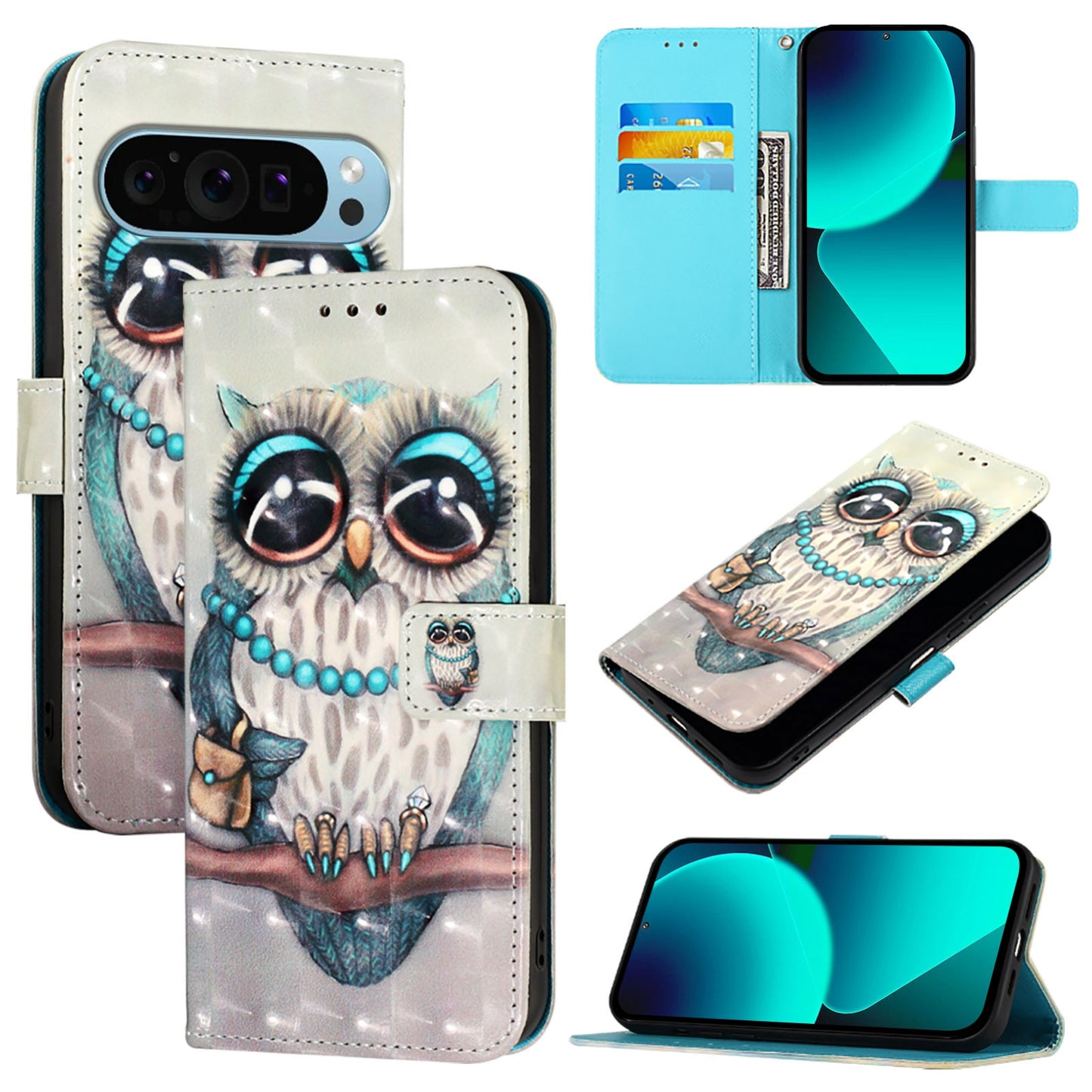Google Pixel 9 Leather Flip Phone Case with 3D Painted Design, Card Holder, Wallet & Stand Function - Durable Protection & Easy Access