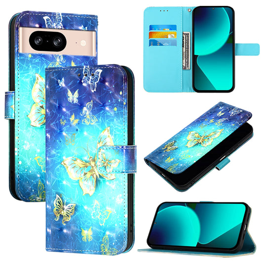 Google Pixel 8 Leather Flip Phone Case with 3D Painted Design, Card Holder, Wallet & Stand Function - Durable Protection & Easy Access