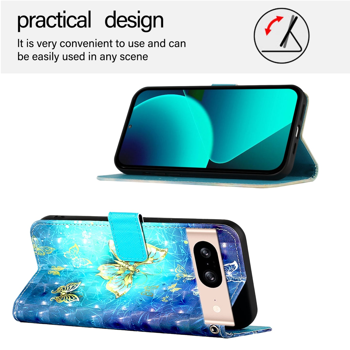 Google Pixel 8 Leather Flip Phone Case with 3D Painted Design, Card Holder, Wallet & Stand Function - Durable Protection & Easy Access