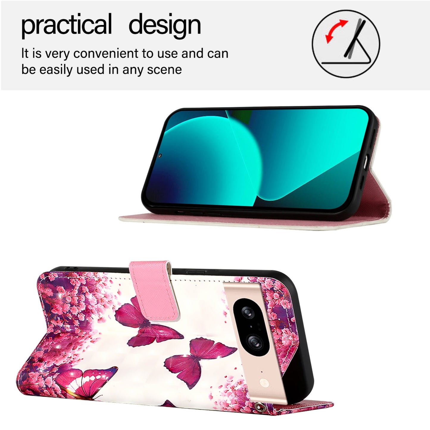 Google Pixel 8 Leather Flip Phone Case with 3D Painted Design, Card Holder, Wallet & Stand Function - Durable Protection & Easy Access