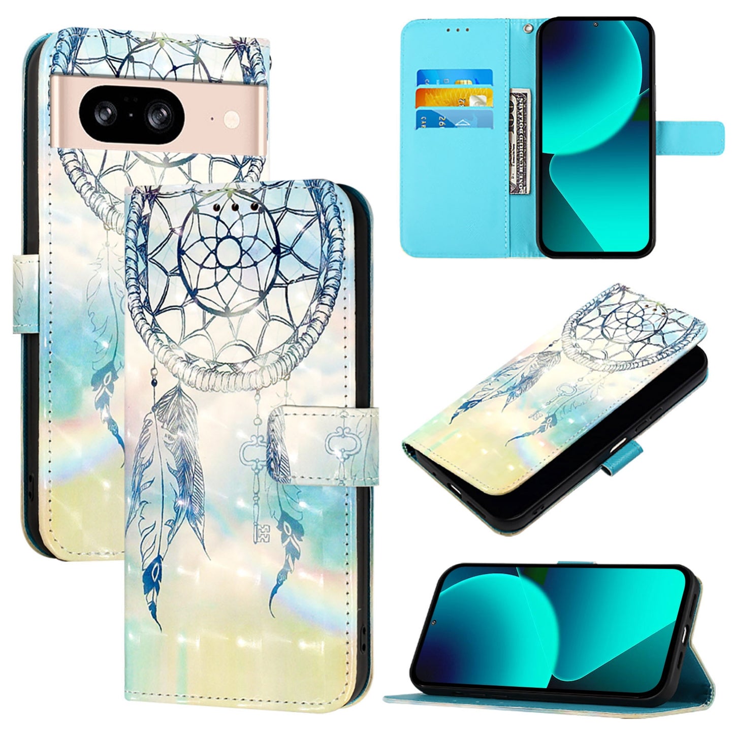 Google Pixel 8 Leather Flip Phone Case with 3D Painted Design, Card Holder, Wallet & Stand Function - Durable Protection & Easy Access