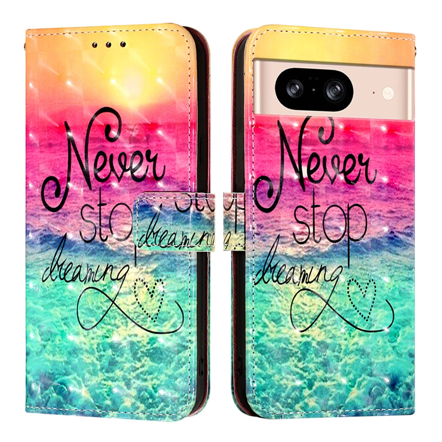 Google Pixel 8 Leather Flip Phone Case with 3D Painted Design, Card Holder, Wallet & Stand Function - Durable Protection & Easy Access