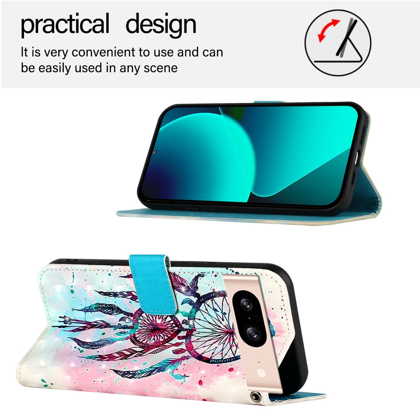 Google Pixel 8 Leather Flip Phone Case with 3D Painted Design, Card Holder, Wallet & Stand Function - Durable Protection & Easy Access