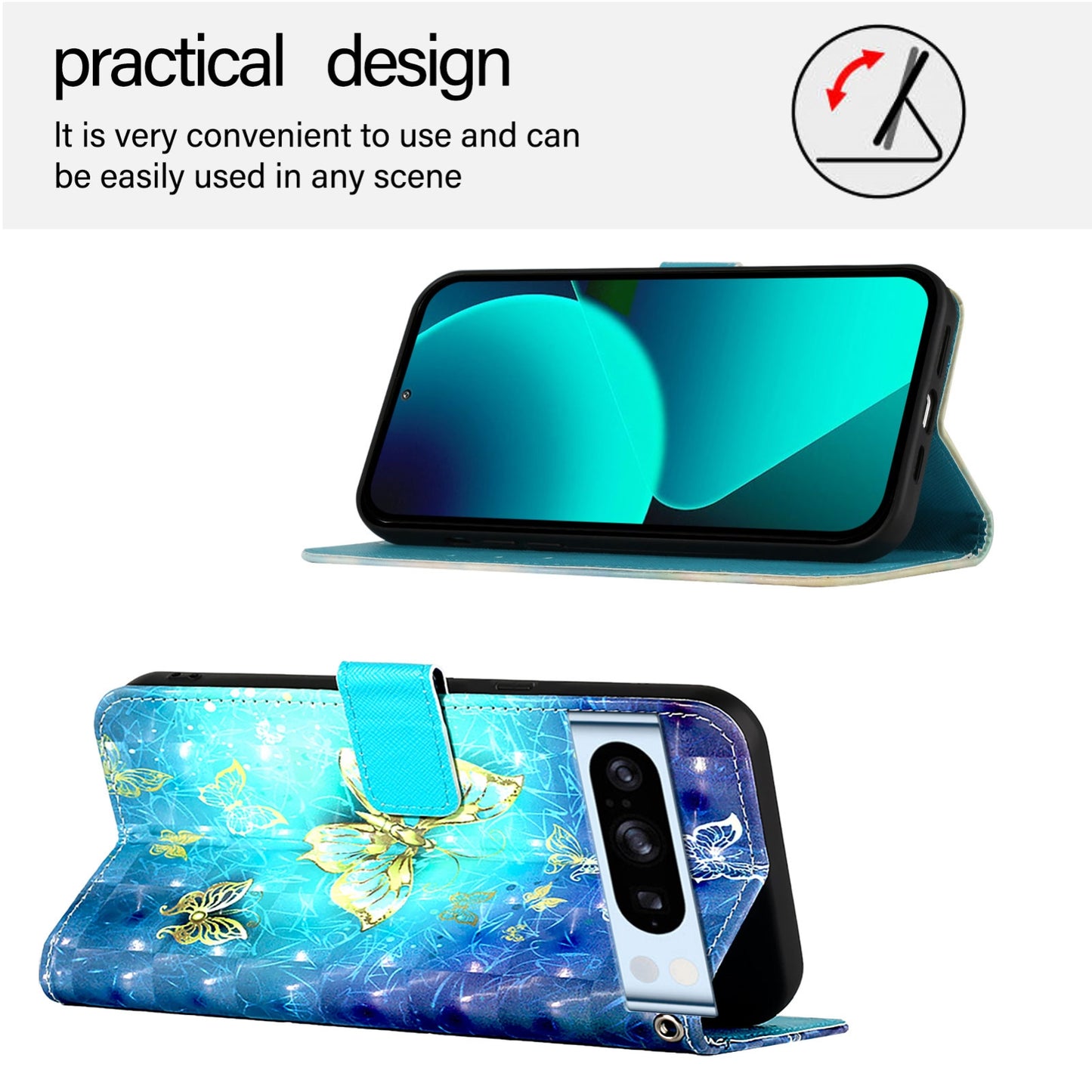 Google Pixel 8 Pro Leather Flip Phone Case with 3D Painted Design, Card Holder, Wallet & Stand Function - Durable Protection & Easy Access