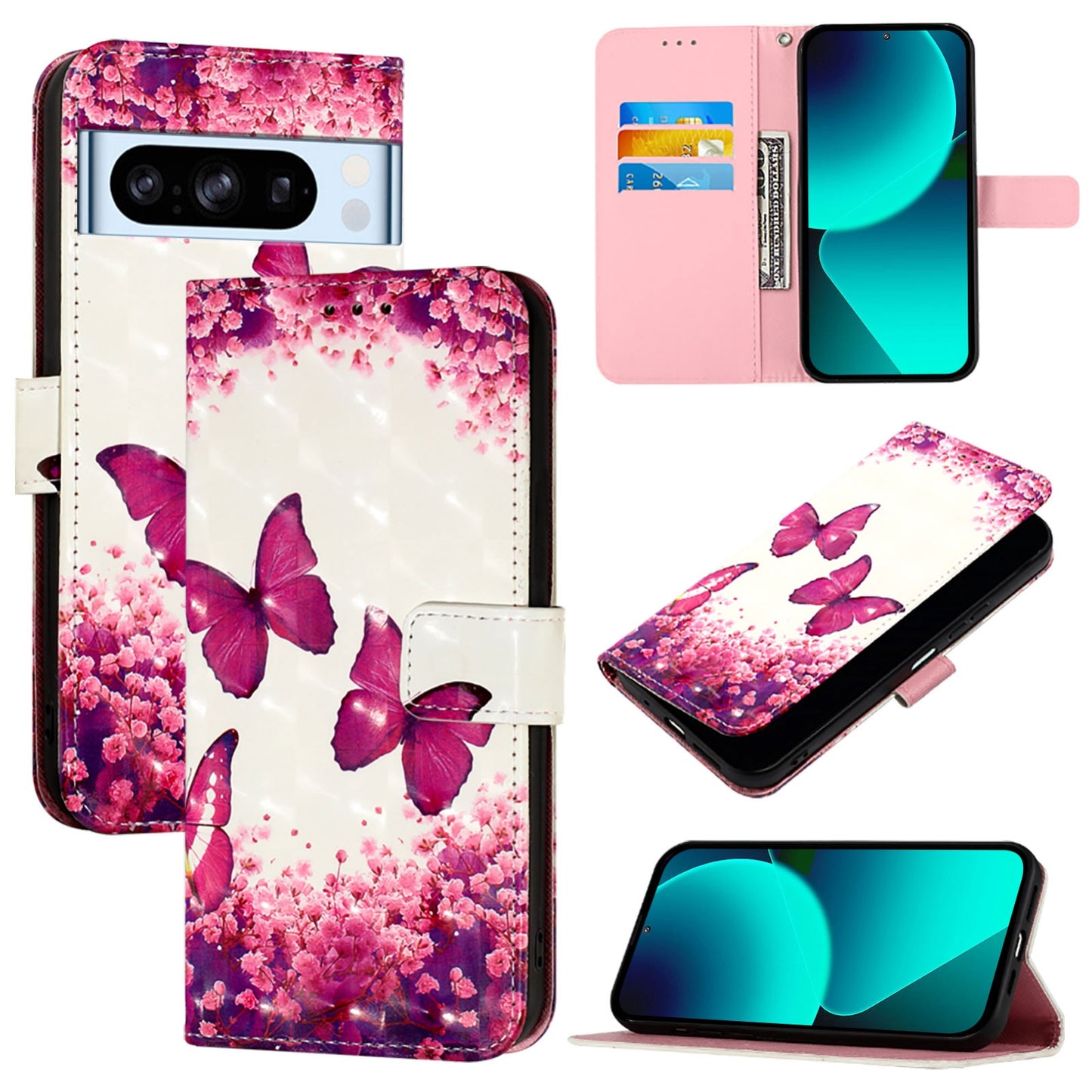Google Pixel 8 Pro Leather Flip Phone Case with 3D Painted Design, Card Holder, Wallet & Stand Function - Durable Protection & Easy Access