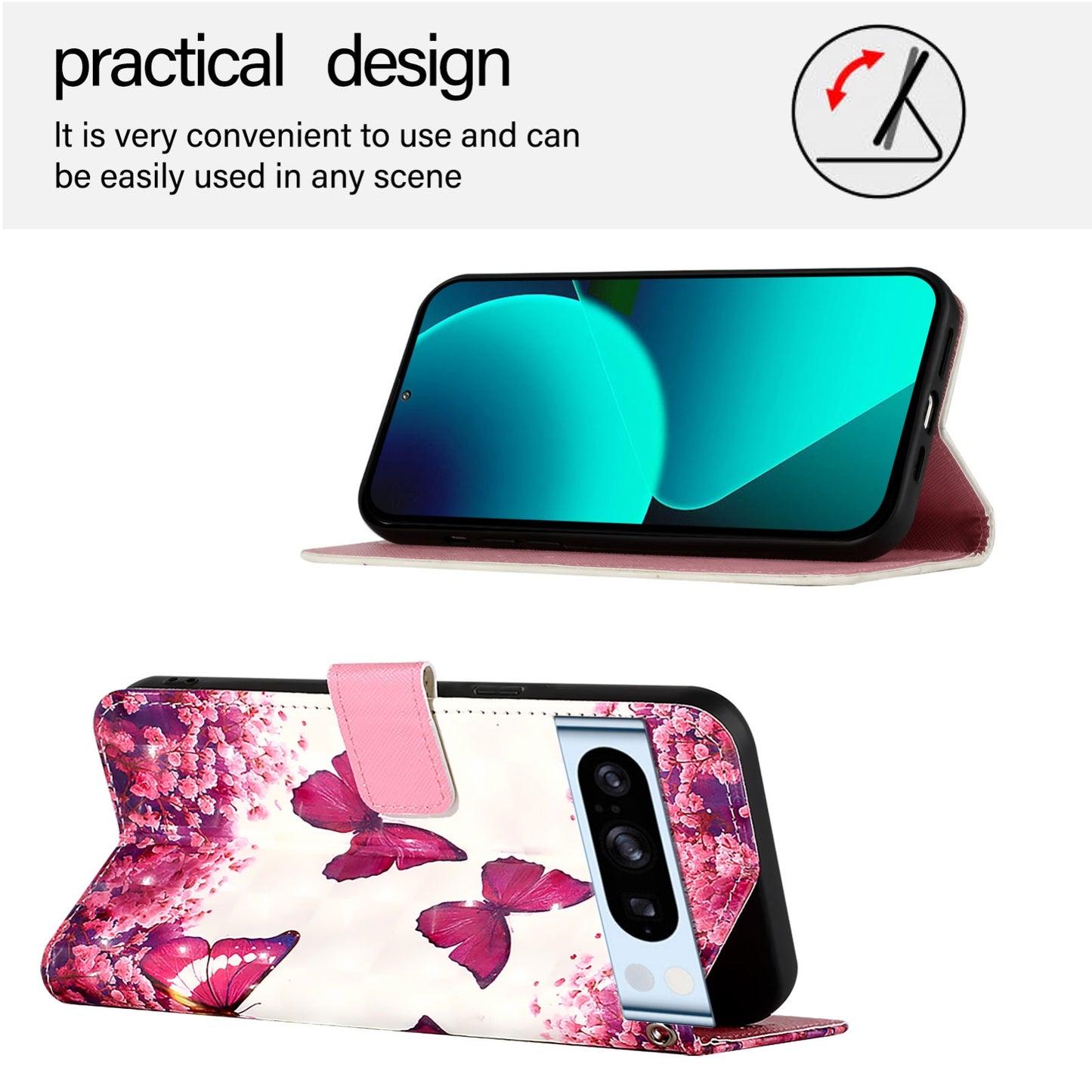 Google Pixel 8 Pro Leather Flip Phone Case with 3D Painted Design, Card Holder, Wallet & Stand Function - Durable Protection & Easy Access