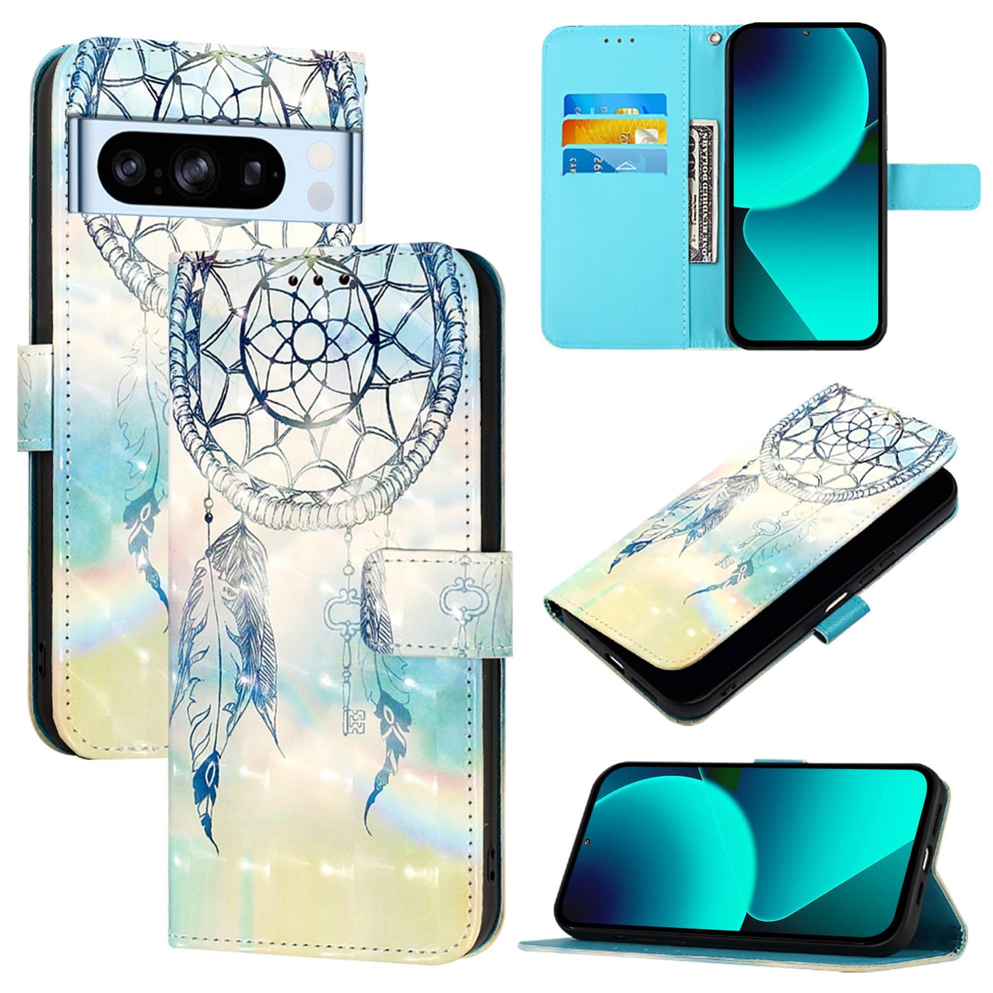 Google Pixel 8 Pro Leather Flip Phone Case with 3D Painted Design, Card Holder, Wallet & Stand Function - Durable Protection & Easy Access