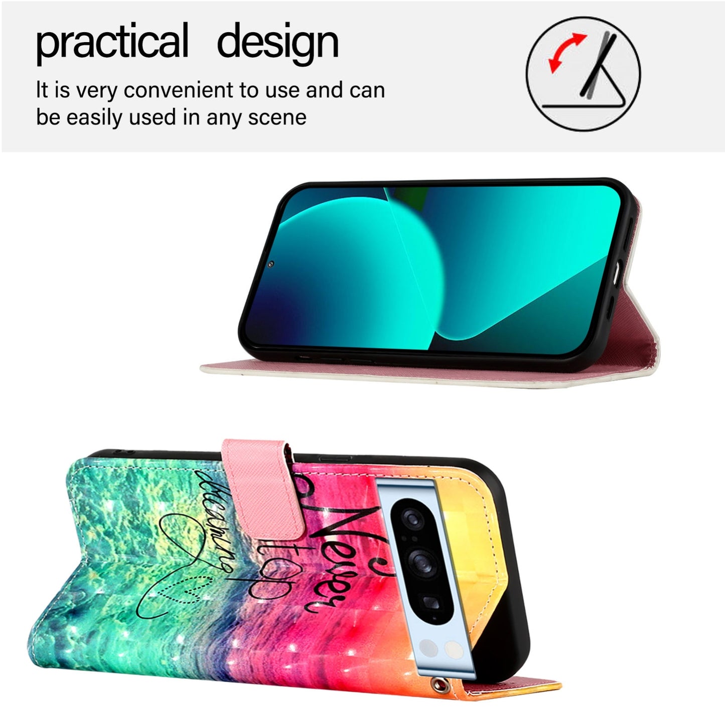 Google Pixel 8 Pro Leather Flip Phone Case with 3D Painted Design, Card Holder, Wallet & Stand Function - Durable Protection & Easy Access