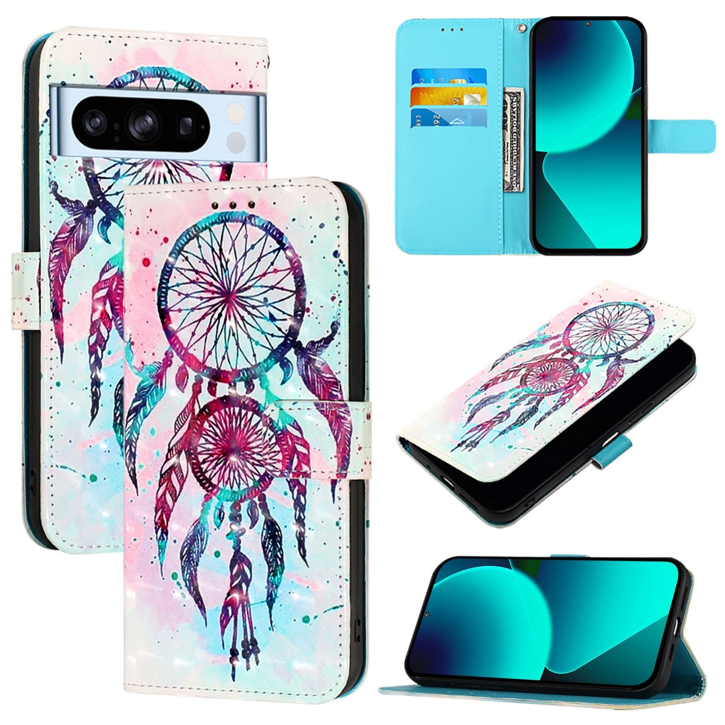 Google Pixel 8 Pro Leather Flip Phone Case with 3D Painted Design, Card Holder, Wallet & Stand Function - Durable Protection & Easy Access