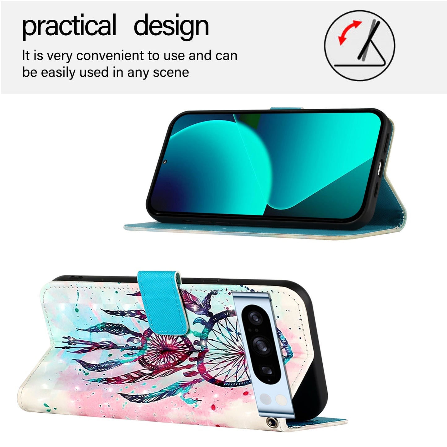 Google Pixel 8 Pro Leather Flip Phone Case with 3D Painted Design, Card Holder, Wallet & Stand Function - Durable Protection & Easy Access