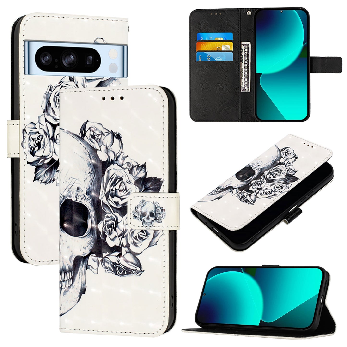 Google Pixel 8 Pro Leather Flip Phone Case with 3D Painted Design, Card Holder, Wallet & Stand Function - Durable Protection & Easy Access