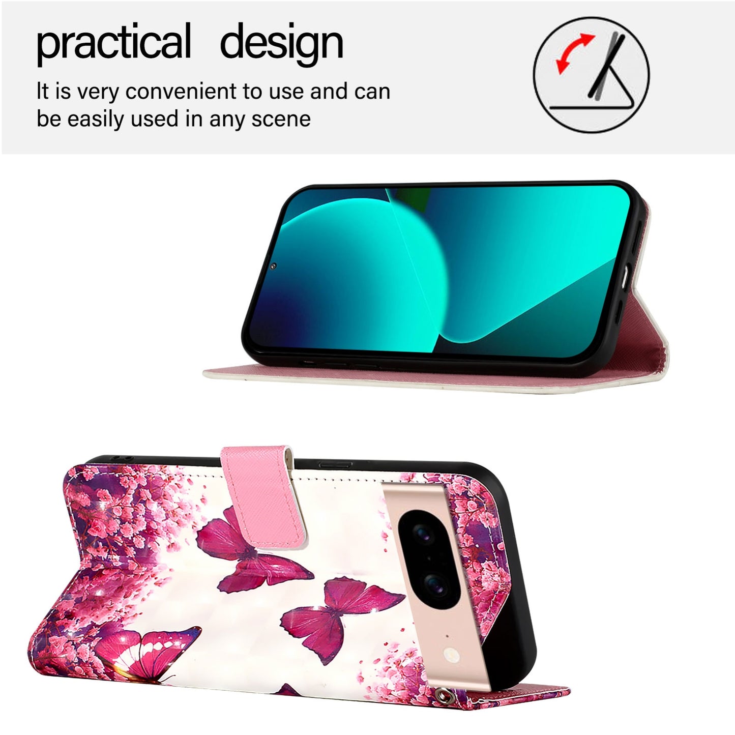 Google Pixel 8a Leather Flip Phone Case with 3D Painted Design, Card Holder, Wallet & Stand Function - Durable Protection & Easy Access