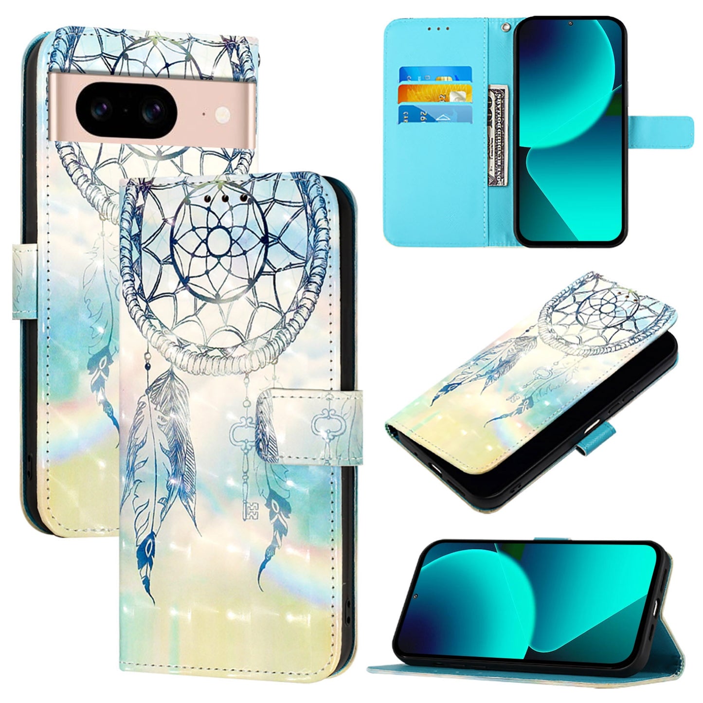 Google Pixel 8a Leather Flip Phone Case with 3D Painted Design, Card Holder, Wallet & Stand Function - Durable Protection & Easy Access
