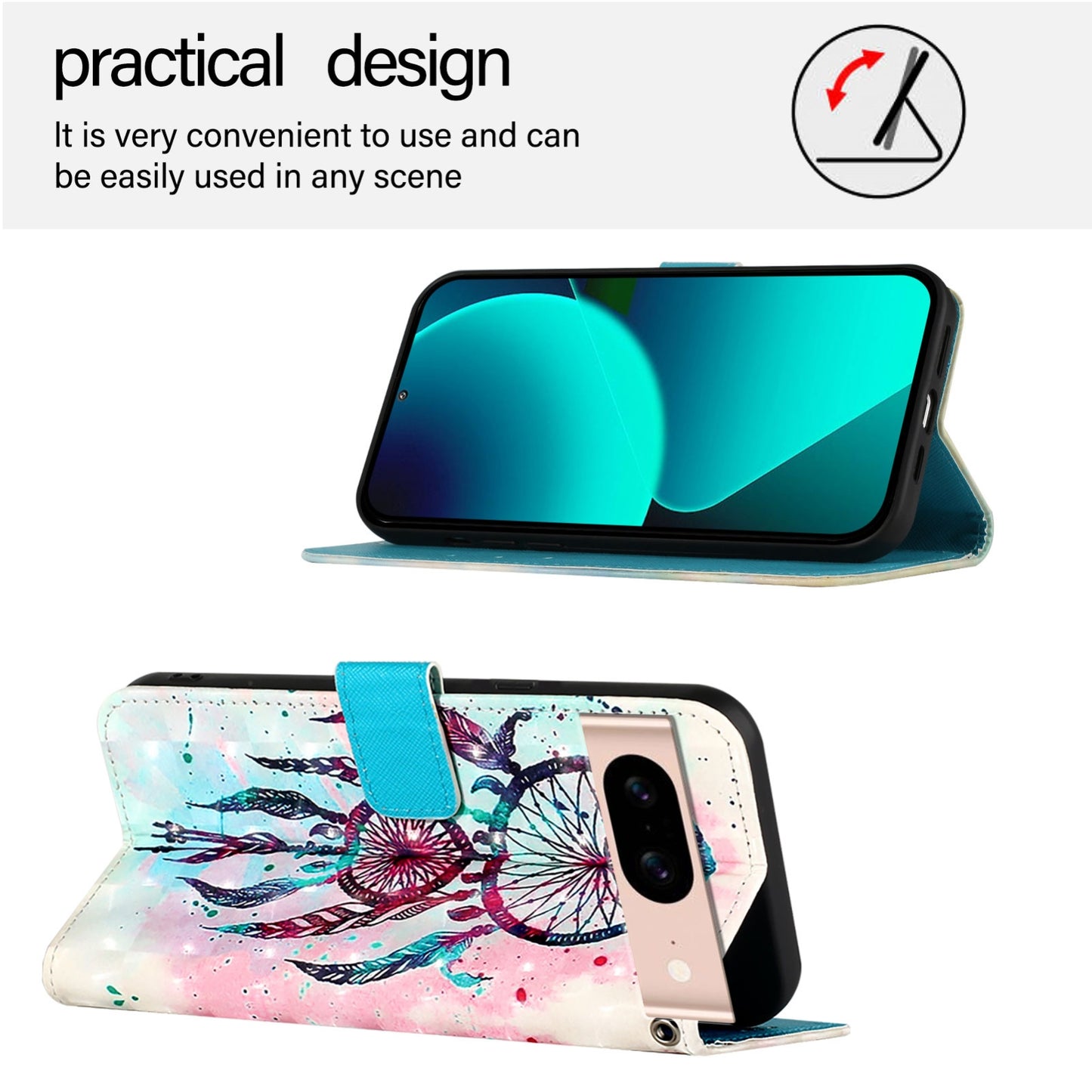Google Pixel 8a Leather Flip Phone Case with 3D Painted Design, Card Holder, Wallet & Stand Function - Durable Protection & Easy Access