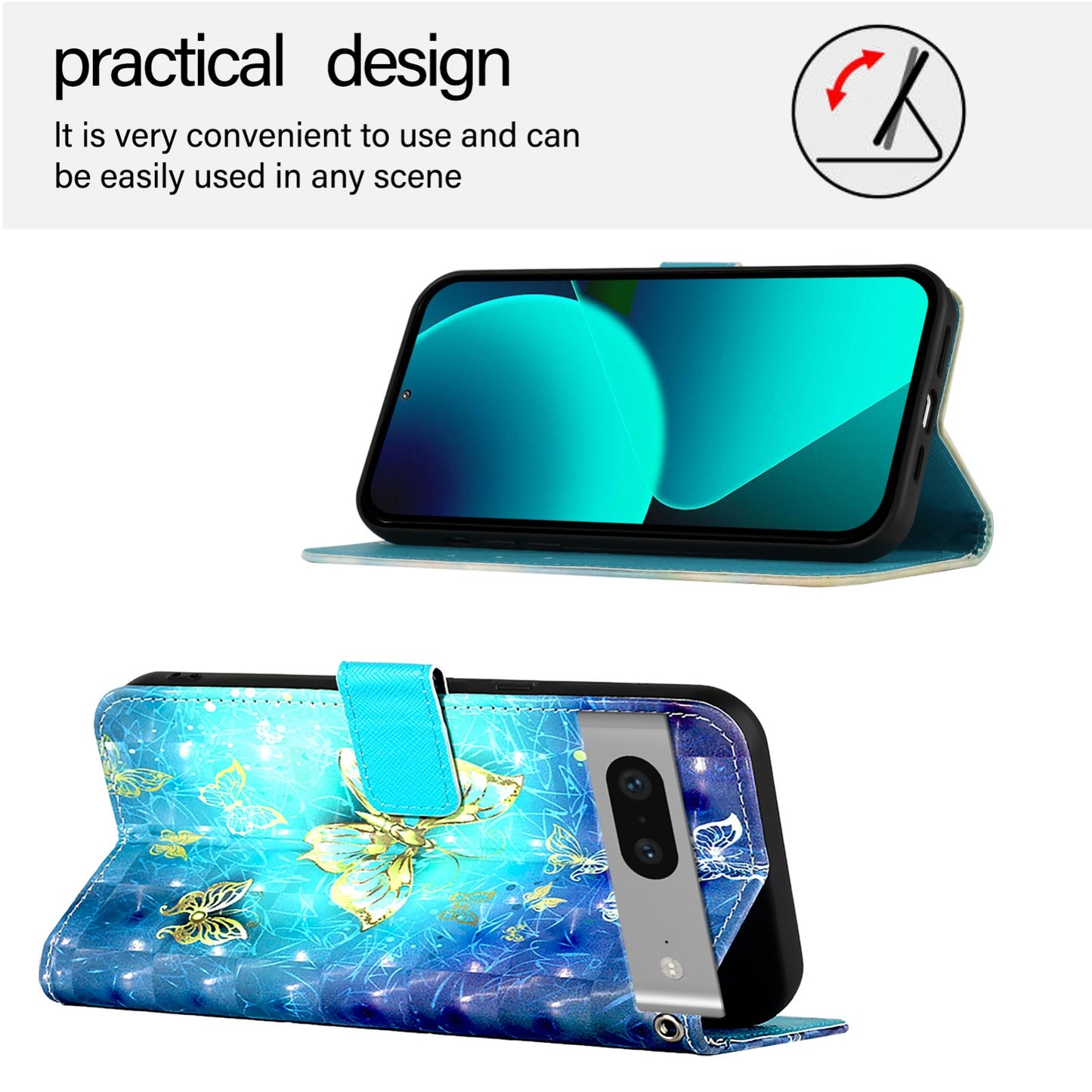 Google Pixel 7 Leather Flip Phone Case with 3D Painted Design, Card Holder, Wallet & Stand Function - Durable Protection & Easy Access