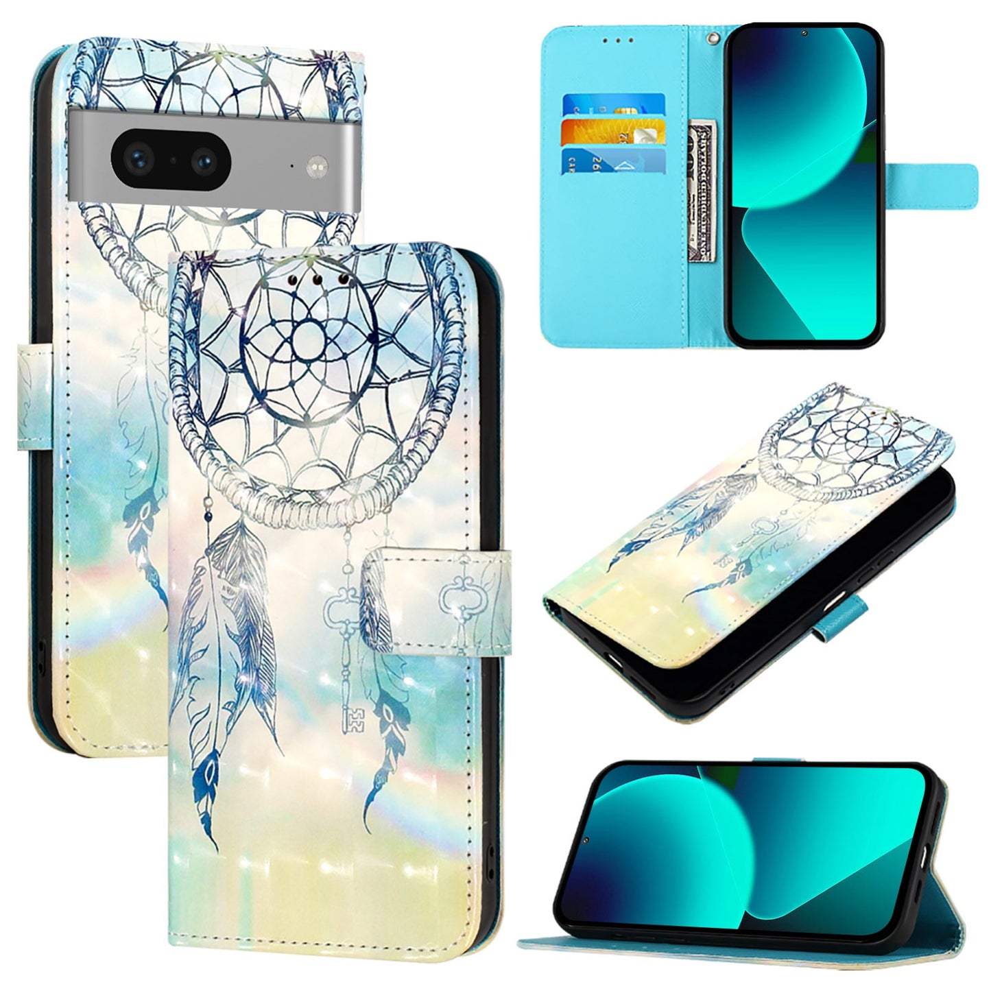 Google Pixel 7 Leather Flip Phone Case with 3D Painted Design, Card Holder, Wallet & Stand Function - Durable Protection & Easy Access