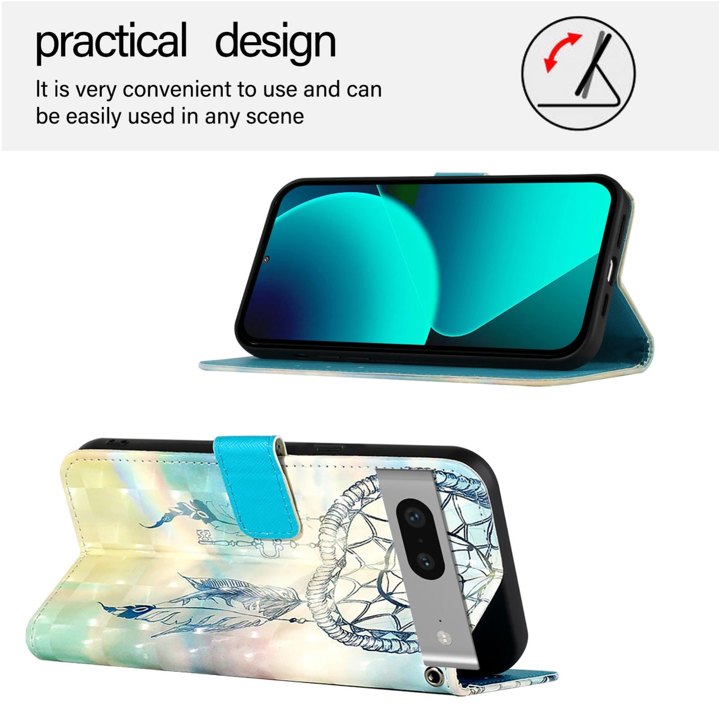 Google Pixel 7 Leather Flip Phone Case with 3D Painted Design, Card Holder, Wallet & Stand Function - Durable Protection & Easy Access