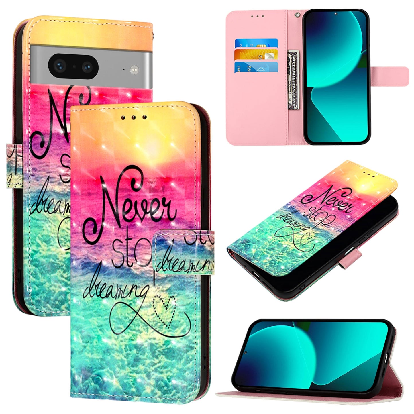 Google Pixel 7 Leather Flip Phone Case with 3D Painted Design, Card Holder, Wallet & Stand Function - Durable Protection & Easy Access