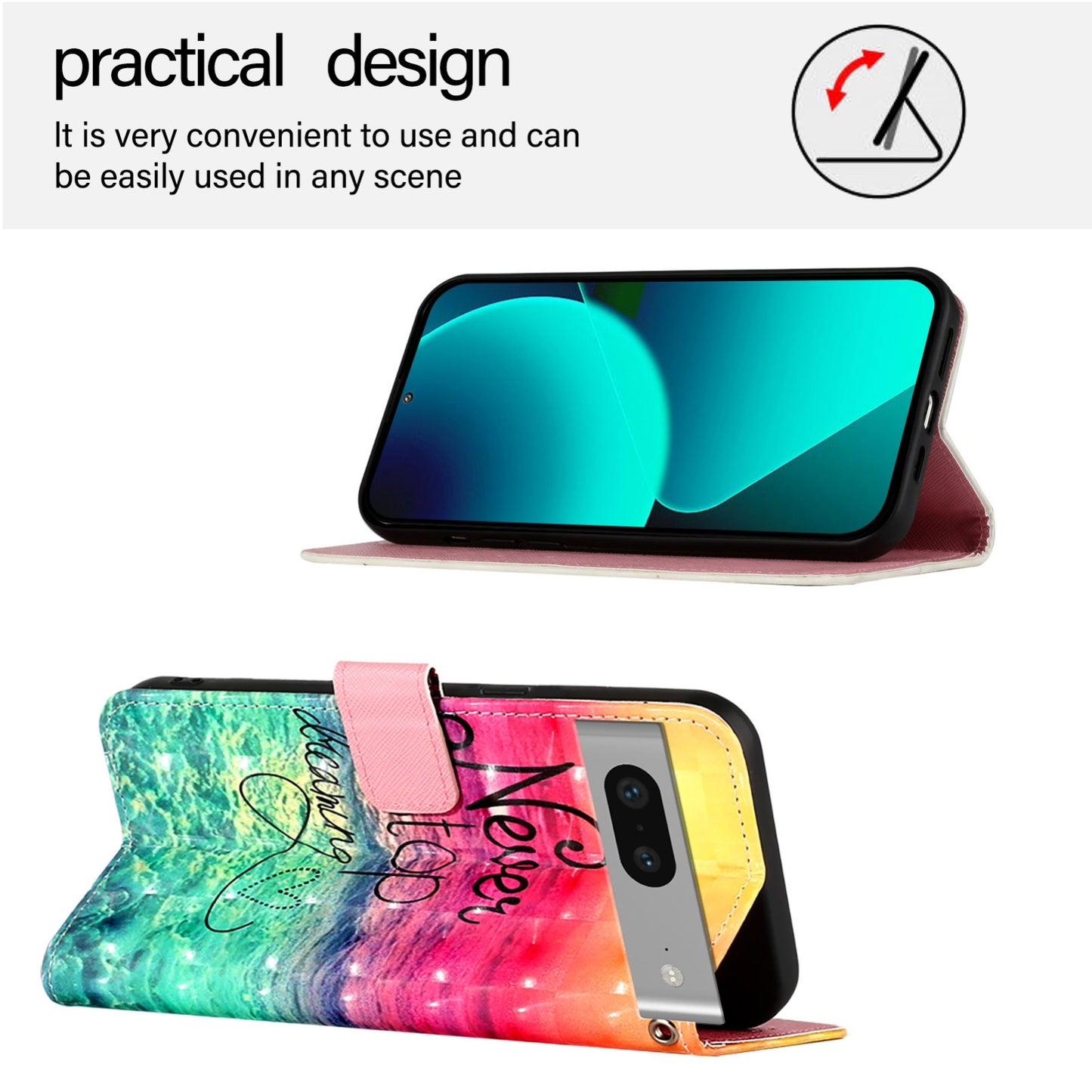 Google Pixel 7 Leather Flip Phone Case with 3D Painted Design, Card Holder, Wallet & Stand Function - Durable Protection & Easy Access