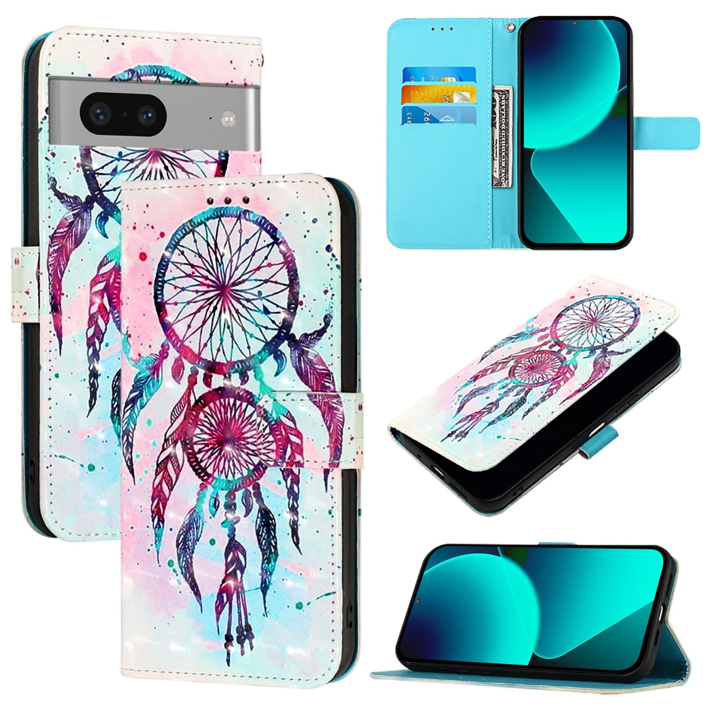 Google Pixel 7 Leather Flip Phone Case with 3D Painted Design, Card Holder, Wallet & Stand Function - Durable Protection & Easy Access