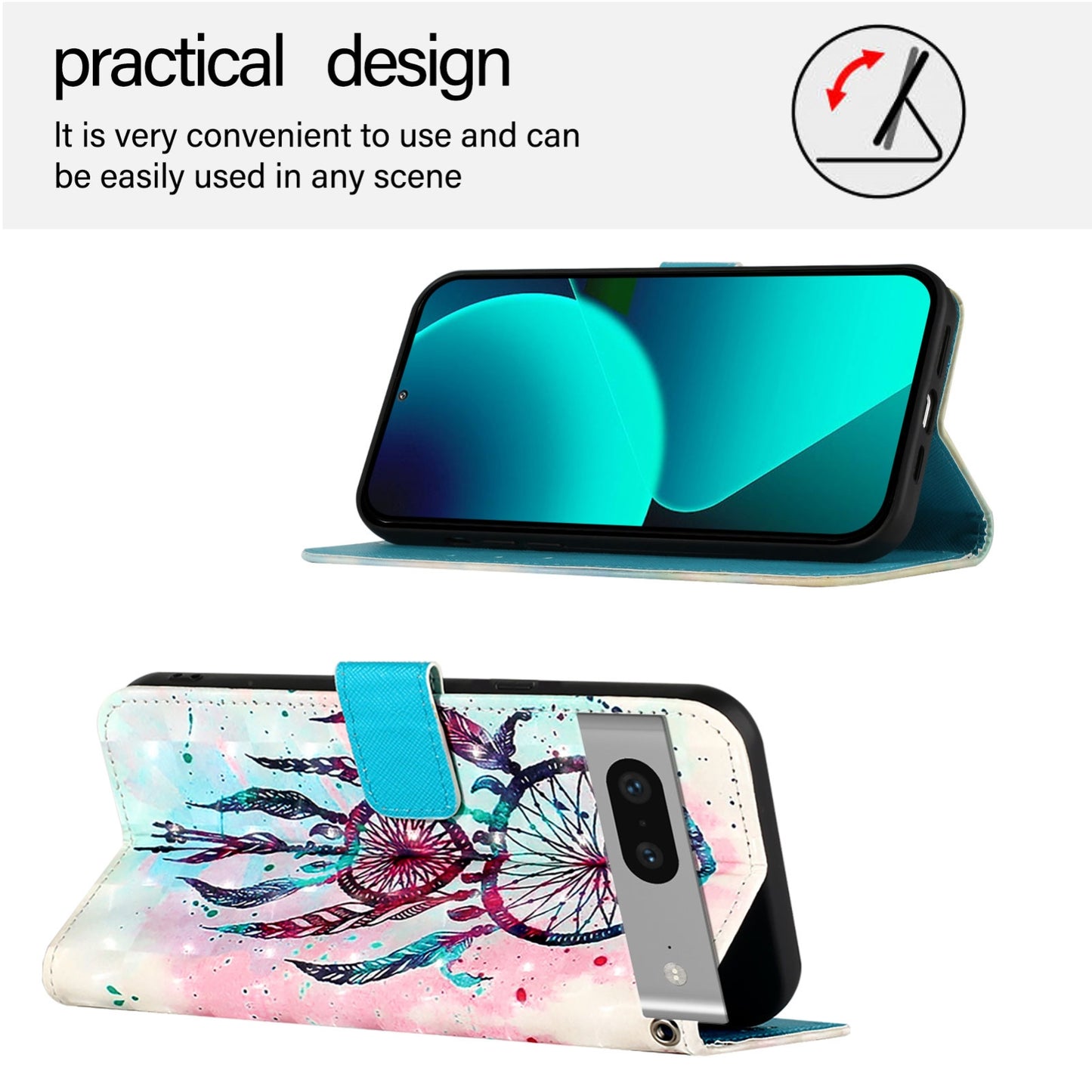 Google Pixel 7 Leather Flip Phone Case with 3D Painted Design, Card Holder, Wallet & Stand Function - Durable Protection & Easy Access