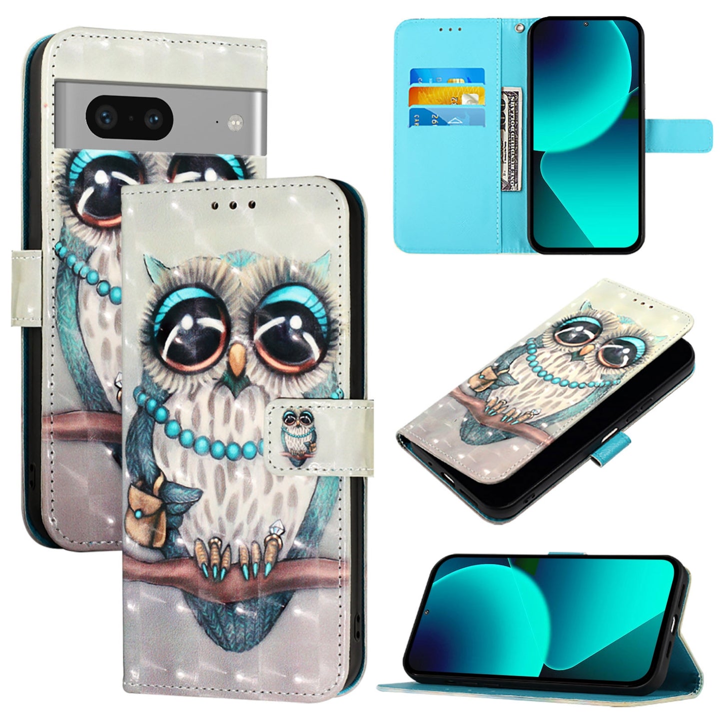 Google Pixel 7 Leather Flip Phone Case with 3D Painted Design, Card Holder, Wallet & Stand Function - Durable Protection & Easy Access