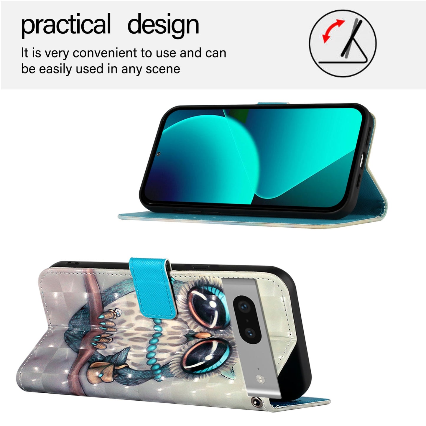 Google Pixel 7 Leather Flip Phone Case with 3D Painted Design, Card Holder, Wallet & Stand Function - Durable Protection & Easy Access