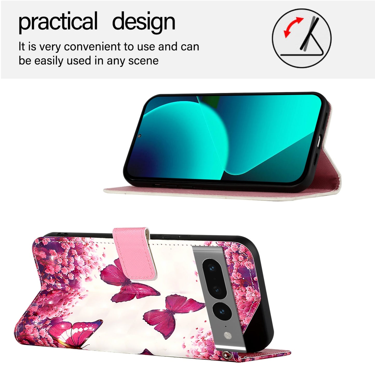 Google Pixel 7 Pro Leather Flip Phone Case with 3D Painted Design, Card Holder, Wallet & Stand Function - Durable Protection & Easy Access