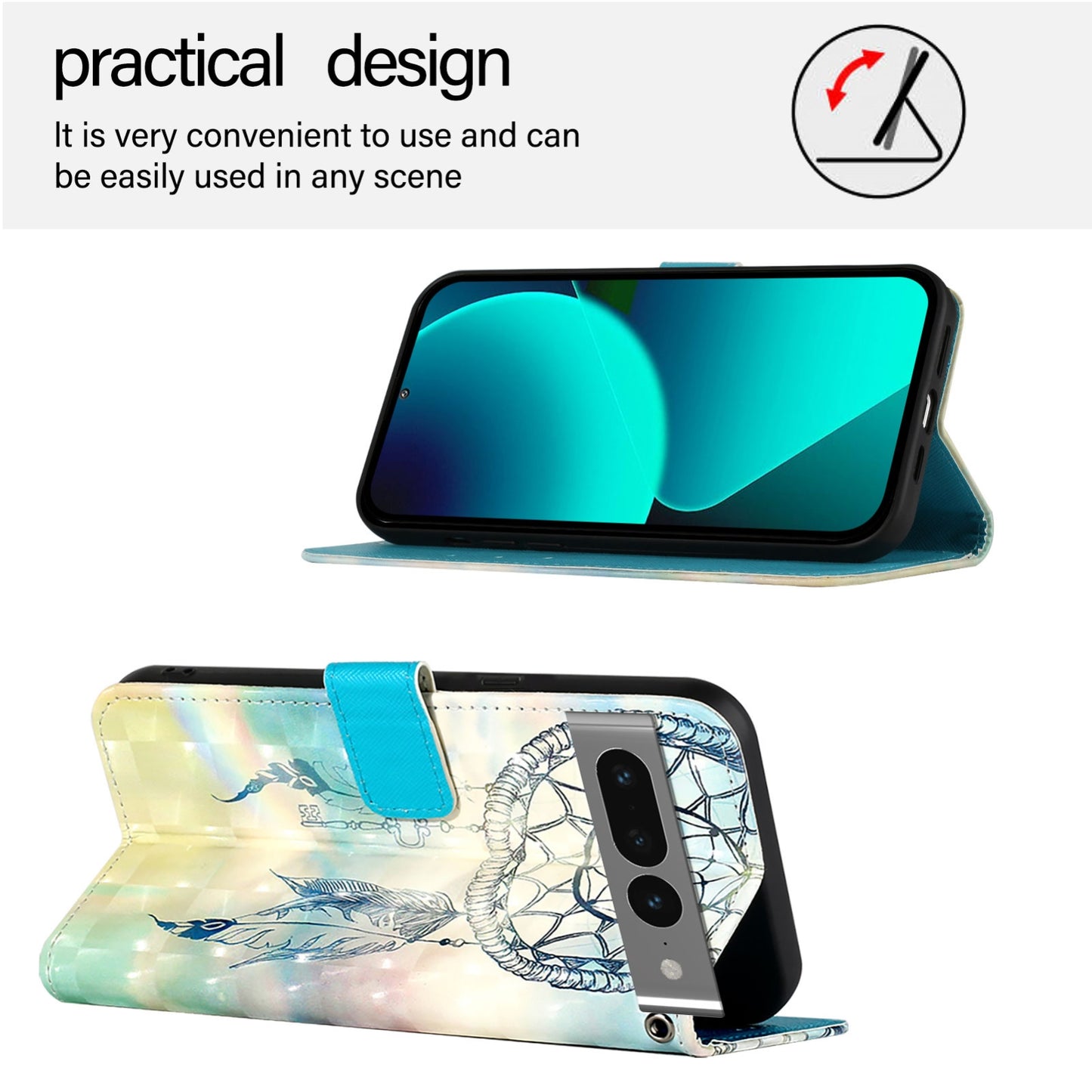 Google Pixel 7 Pro Leather Flip Phone Case with 3D Painted Design, Card Holder, Wallet & Stand Function - Durable Protection & Easy Access