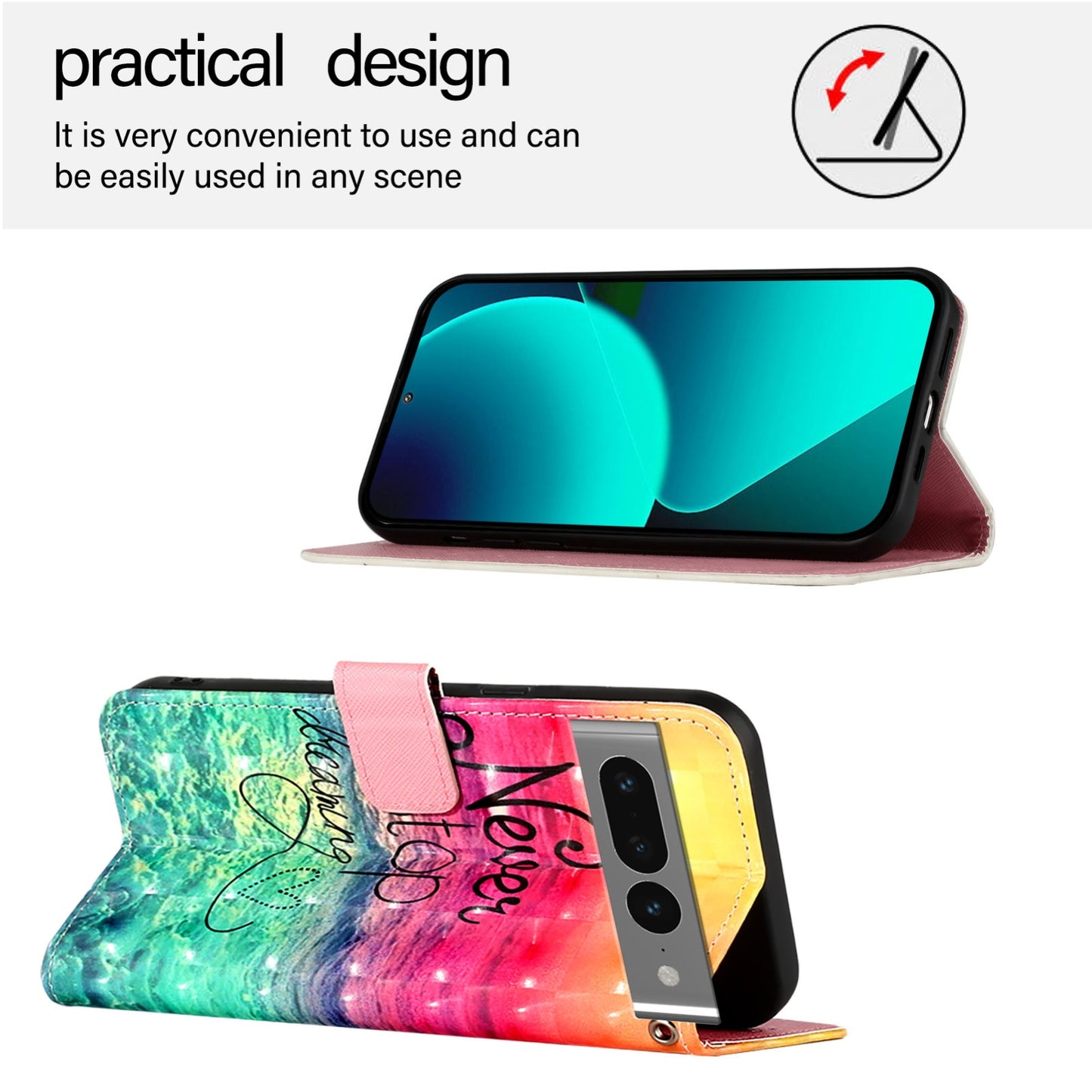 Google Pixel 7 Pro Leather Flip Phone Case with 3D Painted Design, Card Holder, Wallet & Stand Function - Durable Protection & Easy Access