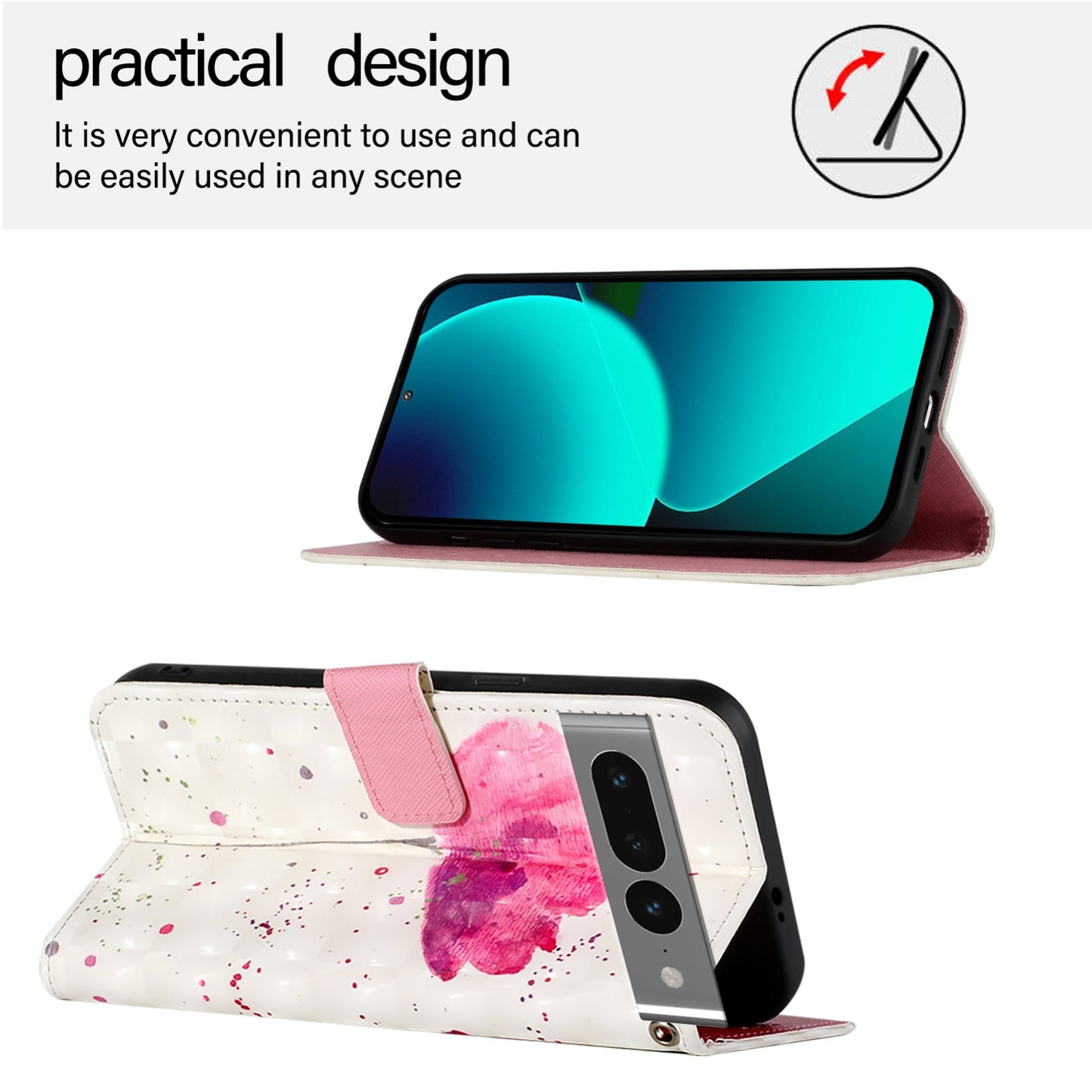 Google Pixel 7 Pro Leather Flip Phone Case with 3D Painted Design, Card Holder, Wallet & Stand Function - Durable Protection & Easy Access