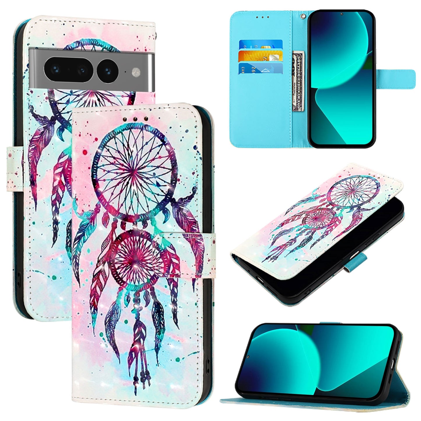 Google Pixel 7 Pro Leather Flip Phone Case with 3D Painted Design, Card Holder, Wallet & Stand Function - Durable Protection & Easy Access