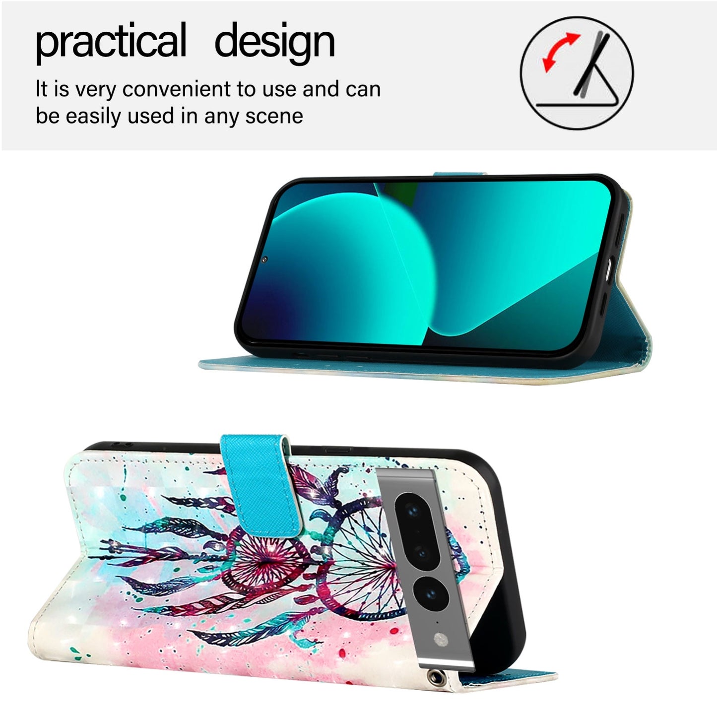 Google Pixel 7 Pro Leather Flip Phone Case with 3D Painted Design, Card Holder, Wallet & Stand Function - Durable Protection & Easy Access