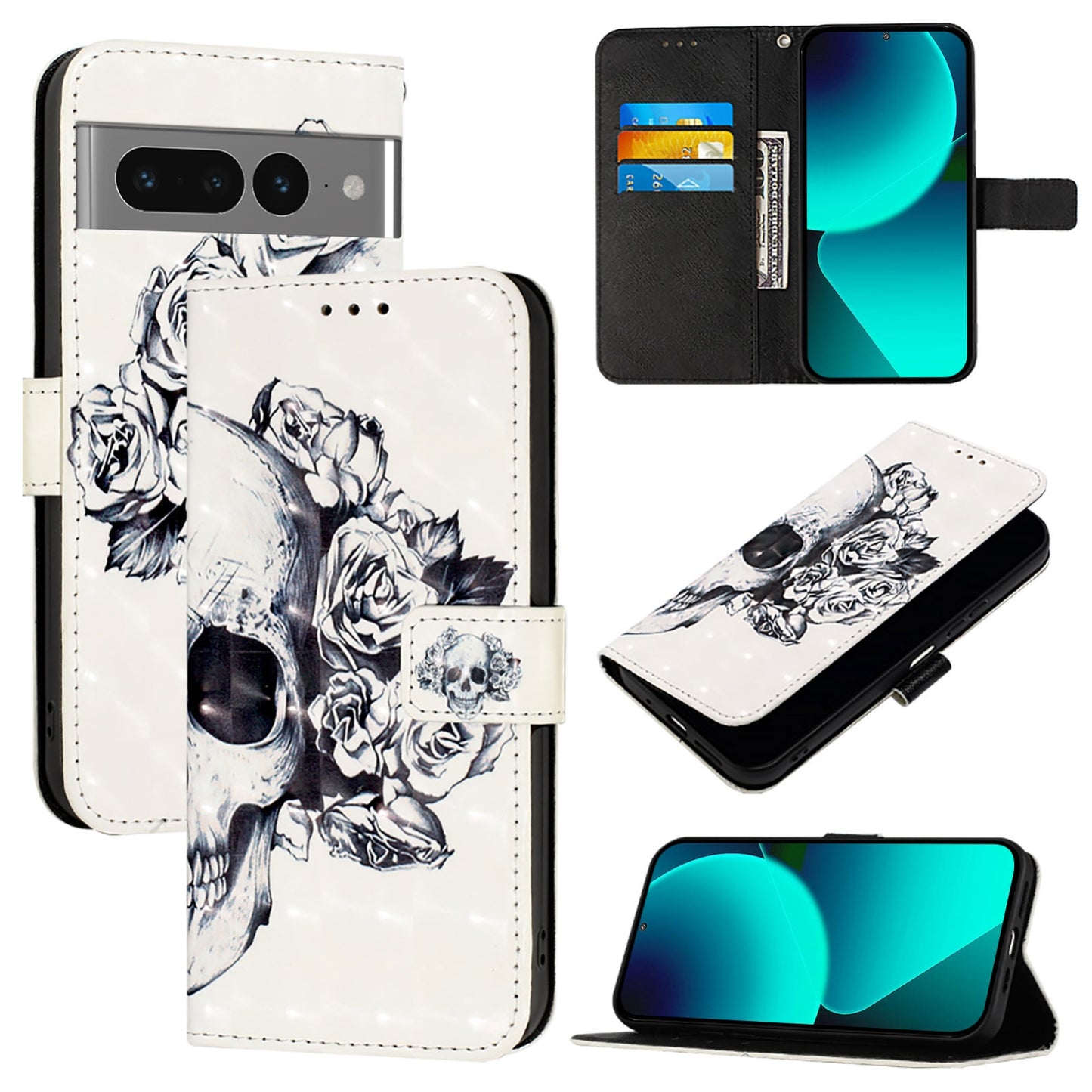 Google Pixel 7 Pro Leather Flip Phone Case with 3D Painted Design, Card Holder, Wallet & Stand Function - Durable Protection & Easy Access