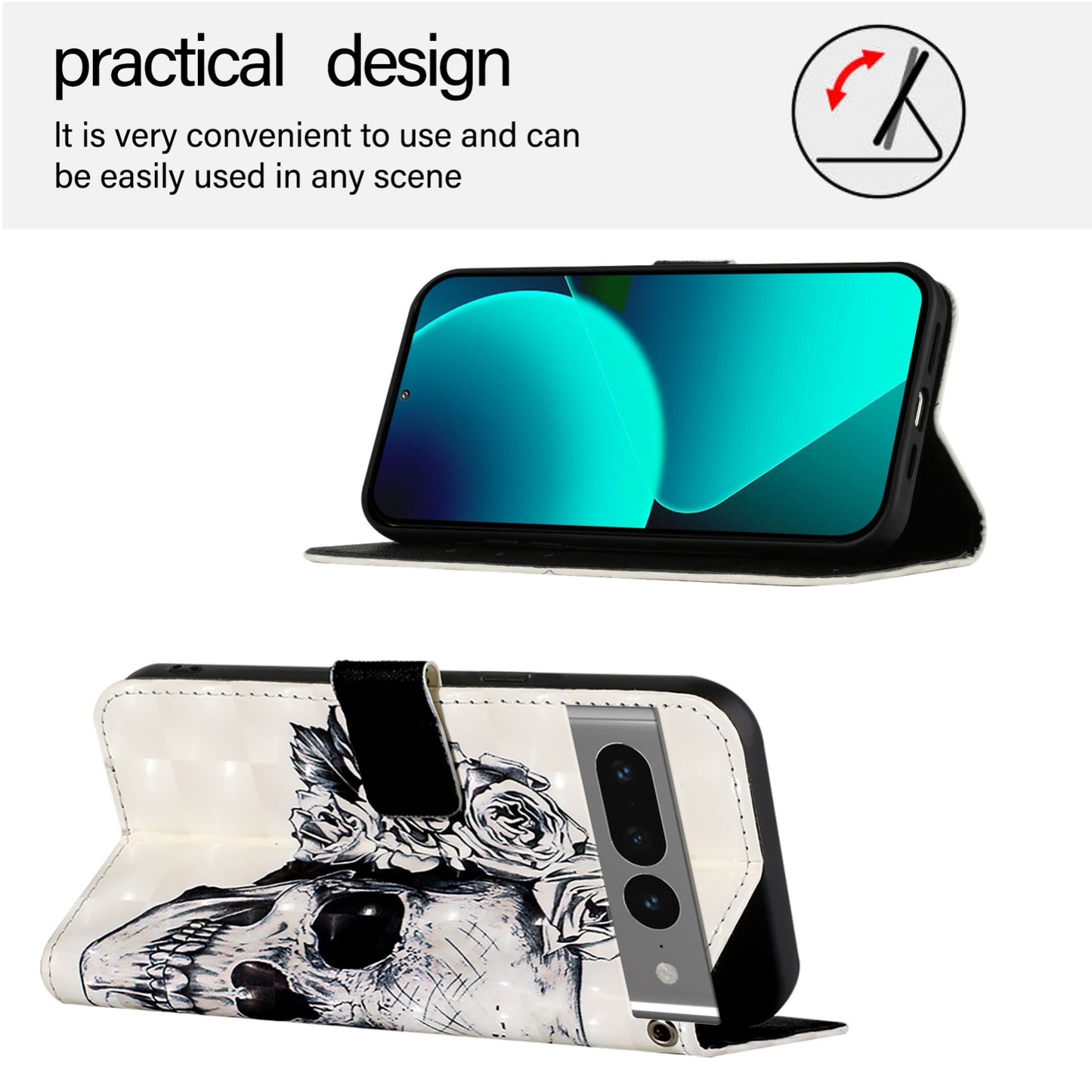 Google Pixel 7 Pro Leather Flip Phone Case with 3D Painted Design, Card Holder, Wallet & Stand Function - Durable Protection & Easy Access