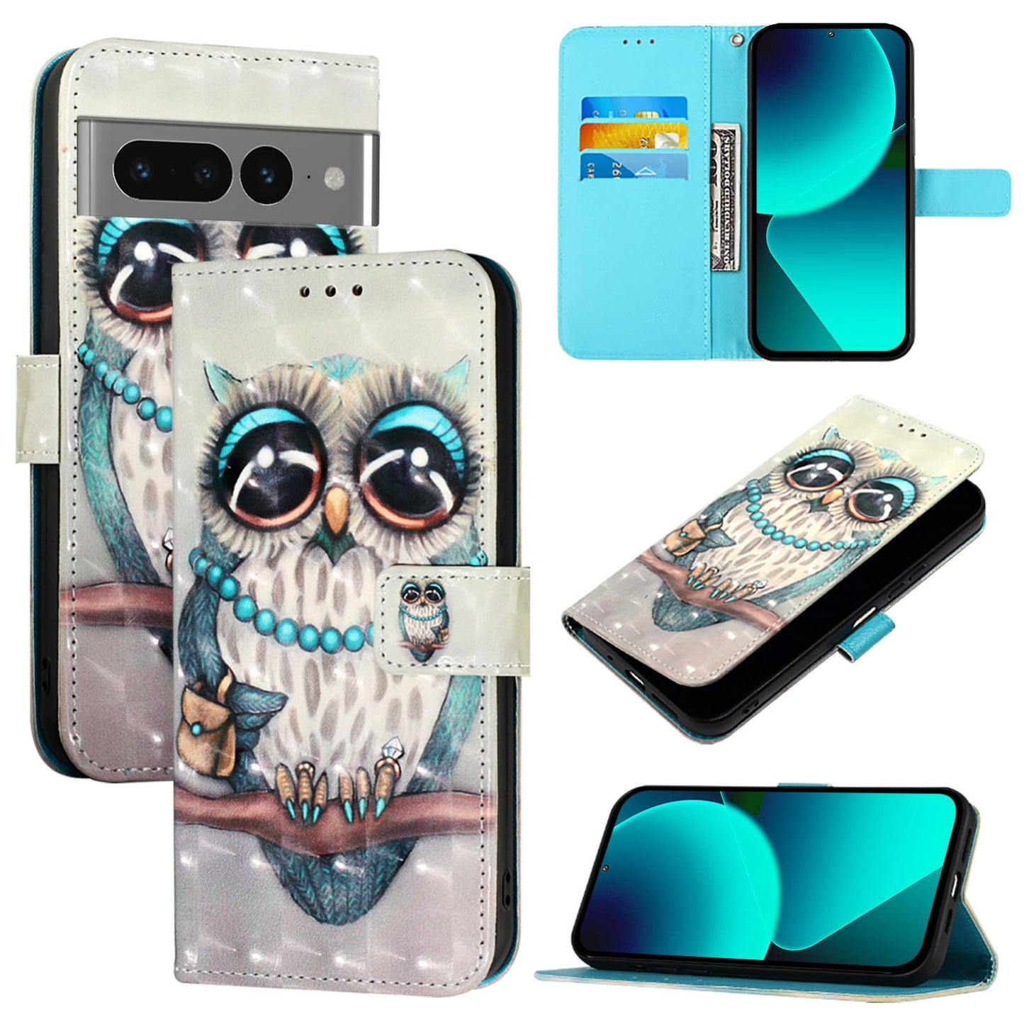 Google Pixel 7 Pro Leather Flip Phone Case with 3D Painted Design, Card Holder, Wallet & Stand Function - Durable Protection & Easy Access
