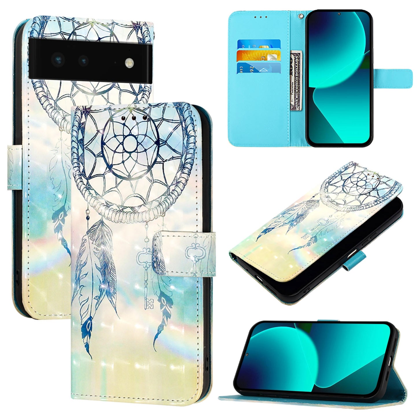 Google Pixel 6 Leather Flip Phone Case with 3D Painted Design, Card Holder, Wallet & Stand Function - Durable Protection & Easy Access