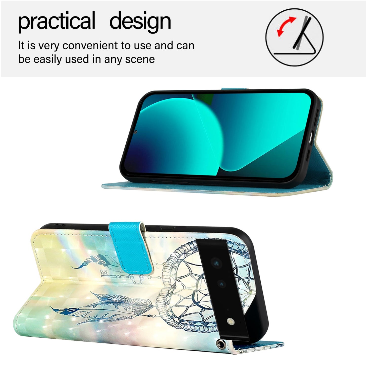 Google Pixel 6 Leather Flip Phone Case with 3D Painted Design, Card Holder, Wallet & Stand Function - Durable Protection & Easy Access