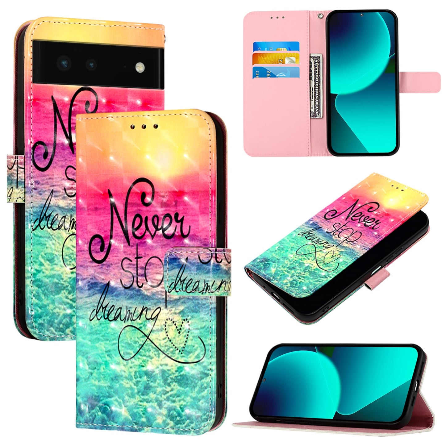 Google Pixel 6 Leather Flip Phone Case with 3D Painted Design, Card Holder, Wallet & Stand Function - Durable Protection & Easy Access