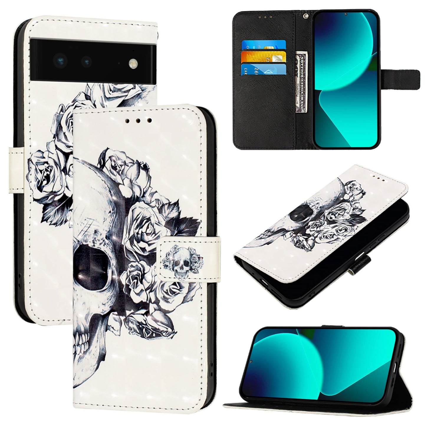 Google Pixel 6 Leather Flip Phone Case with 3D Painted Design, Card Holder, Wallet & Stand Function - Durable Protection & Easy Access